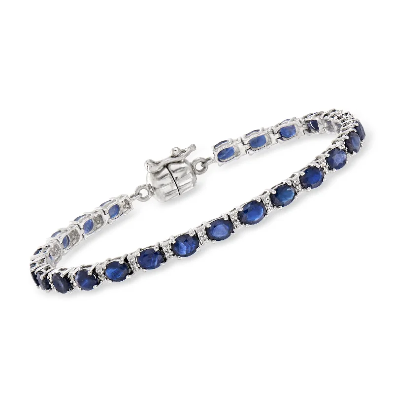 Ross-Simons Sapphire and . White Topaz Tennis Bracelet in Sterling Silver With Magnetic Clasp