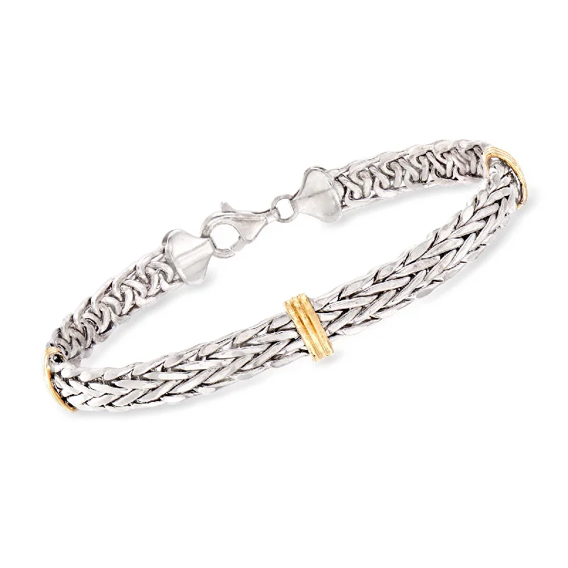 Ross-Simons Sterling Silver and 14kt Yellow Gold Wheat Bracelet