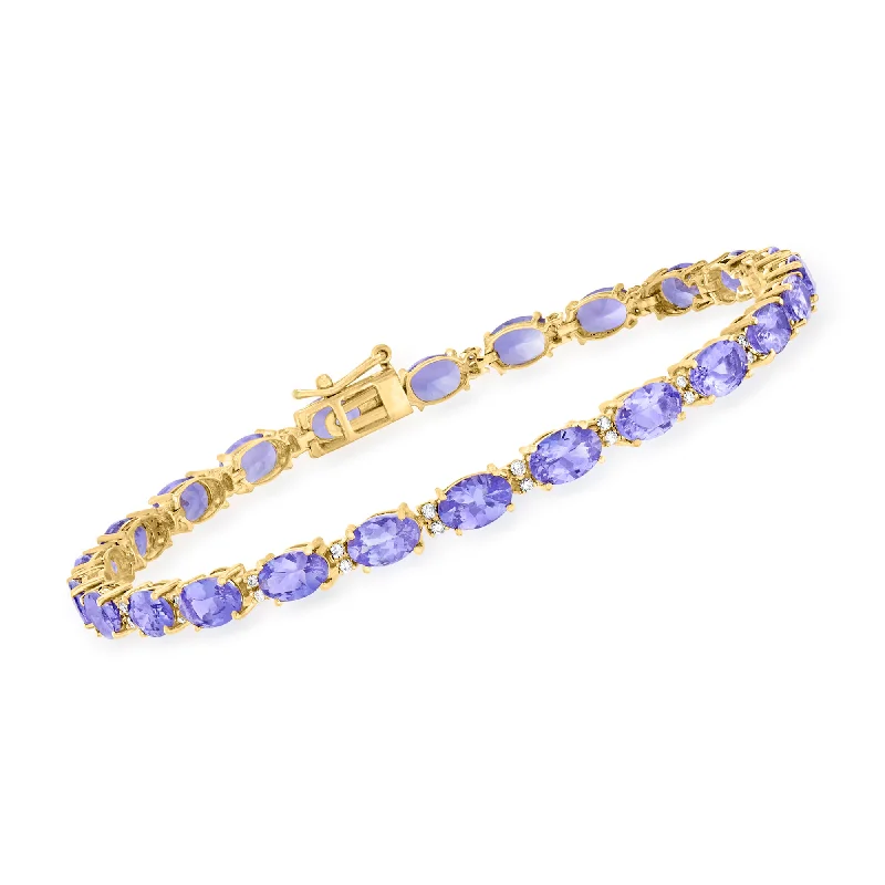 Ross-Simons Tanzanite and . Diamond Tennis Bracelet in 14kt Yellow Gold