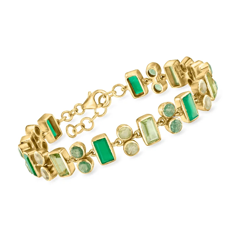 Shop Stylish Jewelry Now And Save Big Ross-Simons Tonal Green Multi-Gemstone Bracelet in 18kt Gold Over Sterling