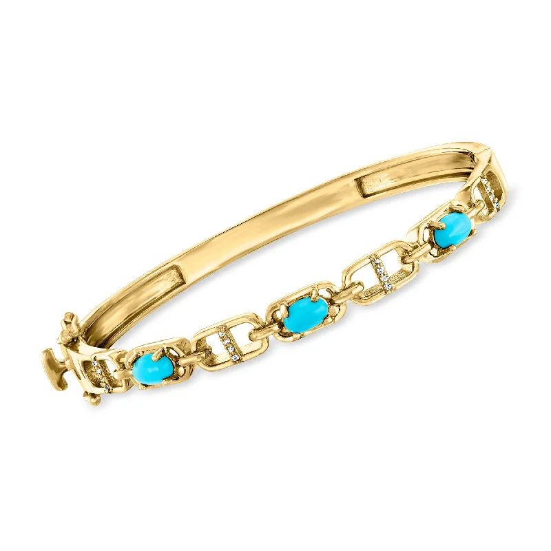 Ross-Simons Turquoise Mariner-Link Bangle Bracelet With Diamond Accents in 18kt Rose Gold Over Sterling