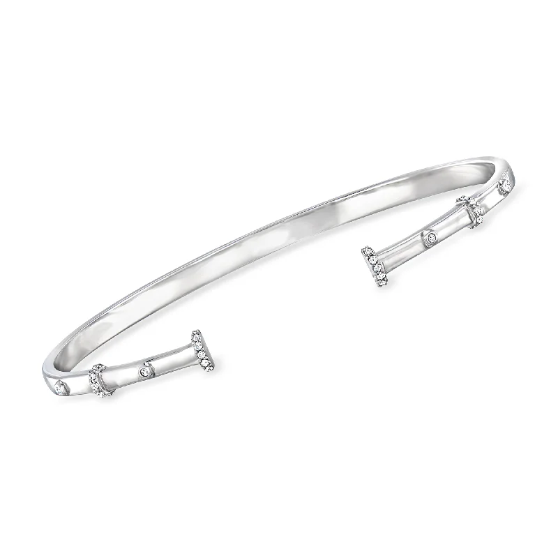 RS Pure by Ross-Simons Diamond Station Cuff Bracelet in Sterling Silver