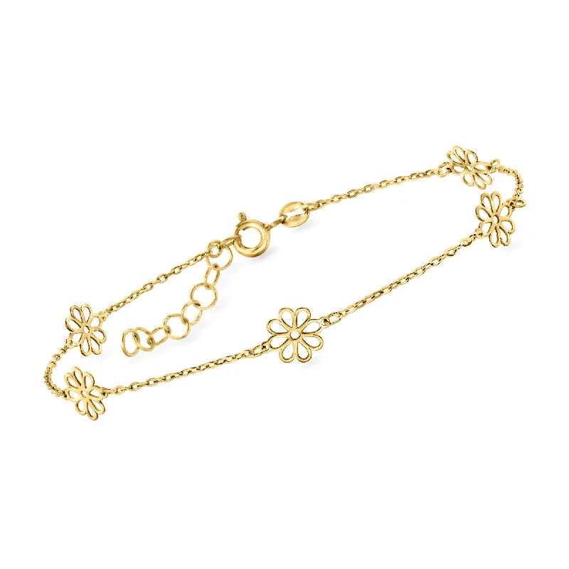 RS Pure by Ross-Simons Italian 14kt Yellow Gold Flower Station Bracelet