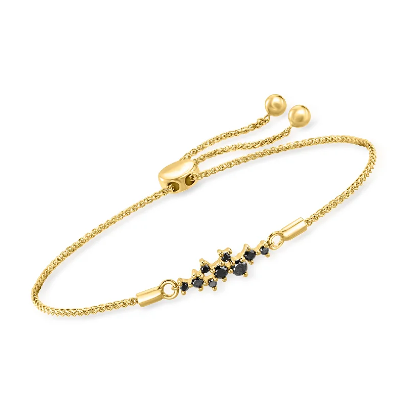 RS Pure by Ross-Simons Scattered Black Diamond Bolo Bracelet in 14kt Yellow Gold