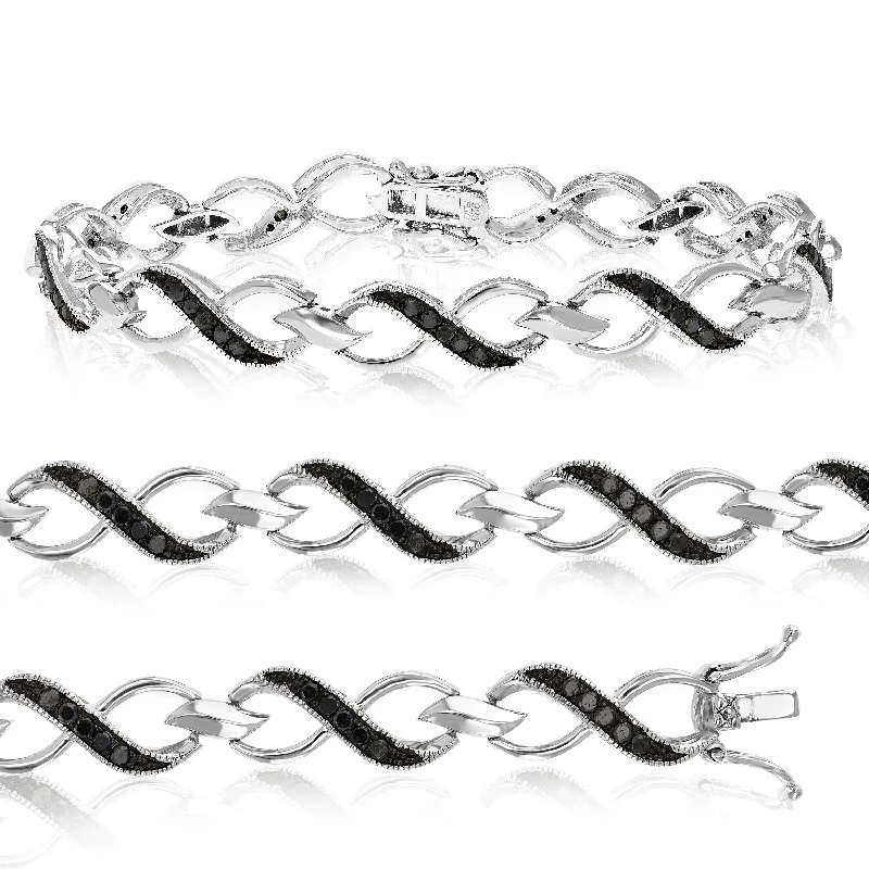 Sterling Silver Black Diamond Bracelet (1 CT) Infinity Style