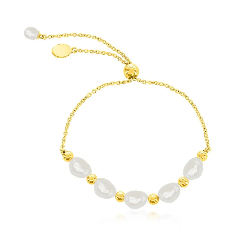 Sterling Silver or Gold Plated Over Sterling Silver Freshwater Pearl Bead Adjustable Bolo Bracelet