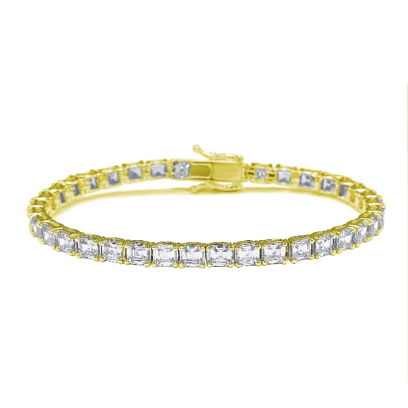 Shop Dazzling Jewelry At The Best Prices Suzy Levian Golden Sterling Silver White Assher Cut Cubic Zirconia Tennis Bracelet