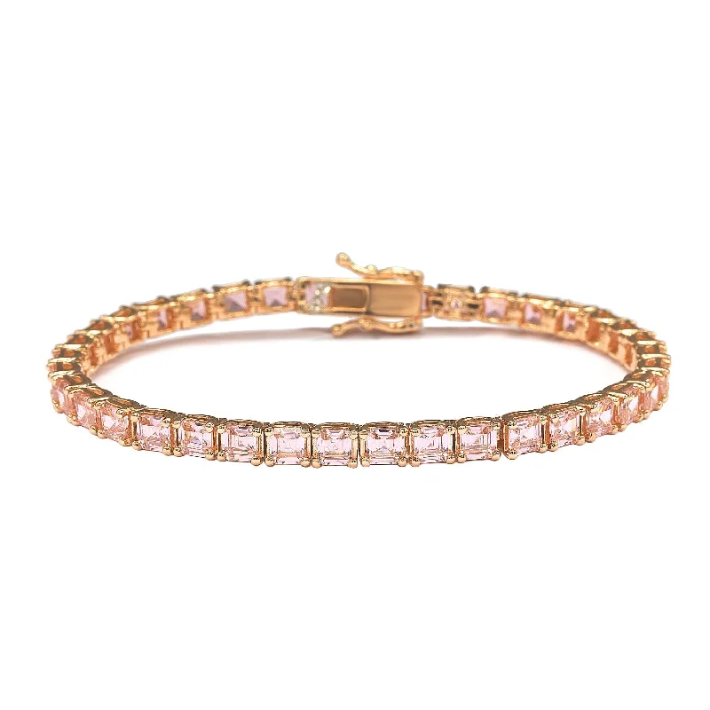 Suzy Levian Rose Sterling Silver Pink Assher Cut Cubic Zirconia Tennis Bracelet