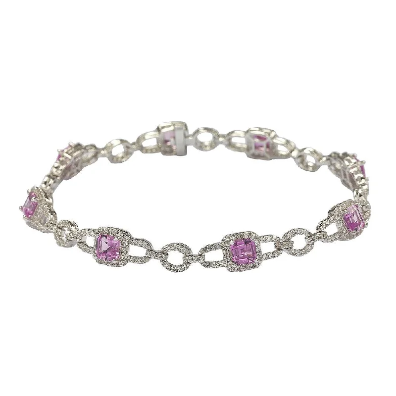 Affordable Glamour – Premium Jewelry At Special Prices Suzy Levian Sterling Silver Asscher Cut Pink Sapphire & Diamond Accent Tennis Bracelet