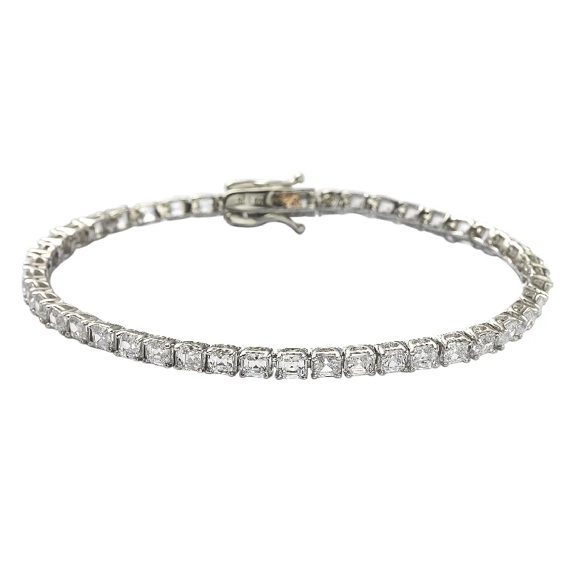 Discounted Luxury Jewelry – Shine Without The Splurge Suzy Levian Sterling Silver Assher Cut White Cubic Zirconia Tennis Bracelet