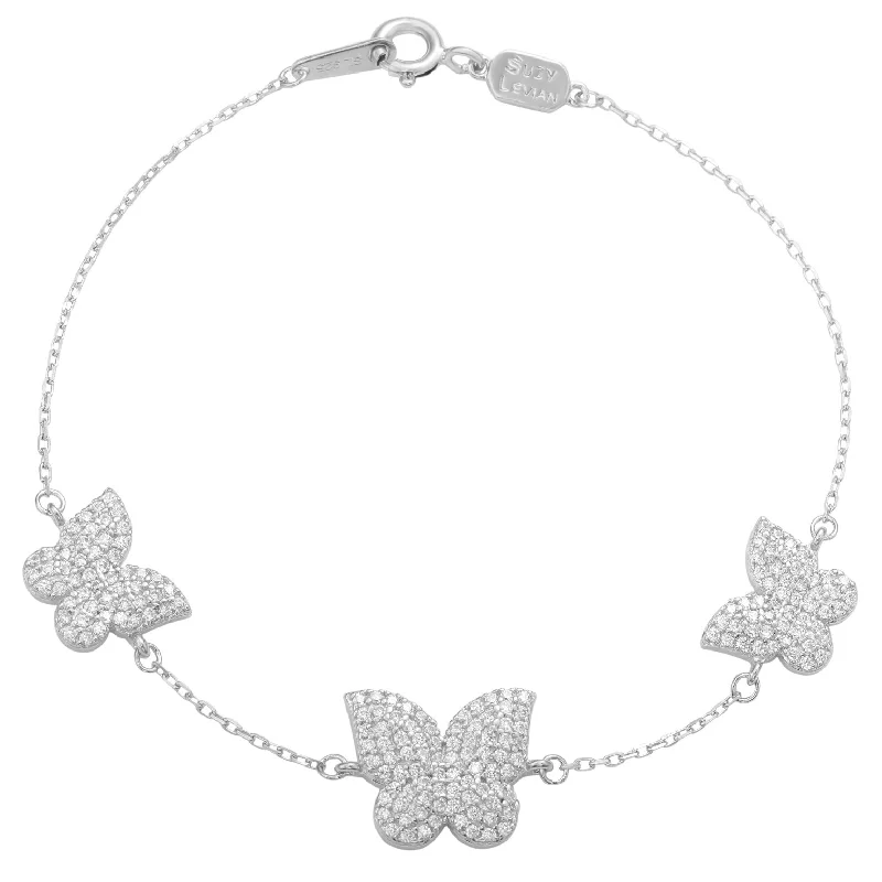 Suzy Levian Sterling Silver Cubic Zirconia Butterfly Bracelet