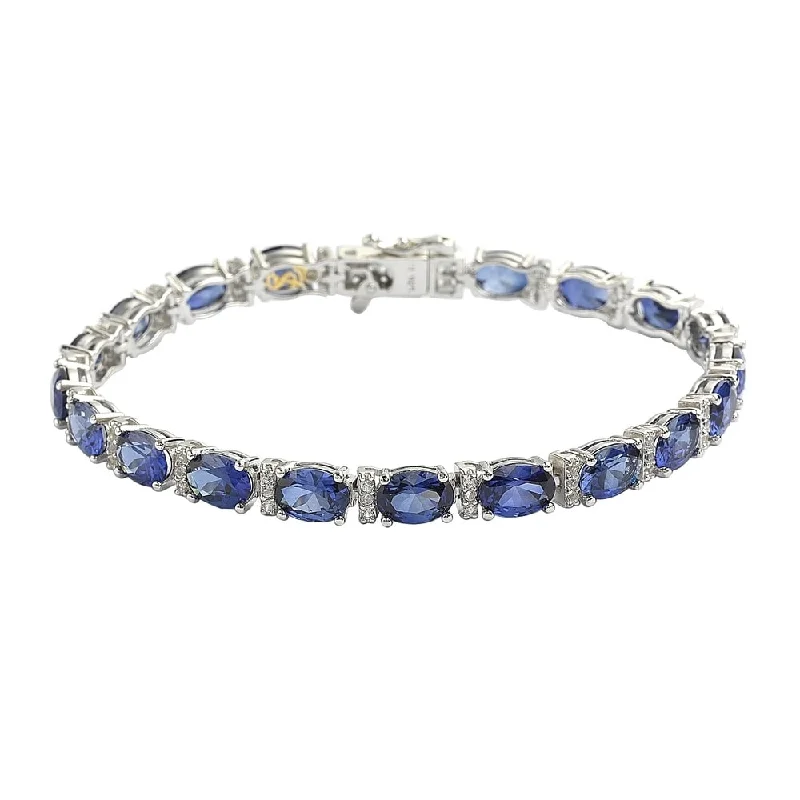 Handcrafted Jewelry Sale – Unique Designs At Low Prices Suzy Levian Sterling Silver Oval-Cut Blue Sapphire & Diamond Accent Tennis Bracelet