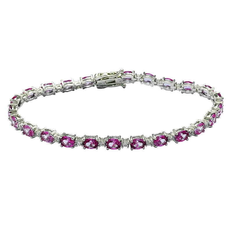 Flash Sale On Stunning Jewelry – Don't Miss Out Suzy Levian Sterling Silver Oval-Cut Pink Sapphire Tennis Bracelet