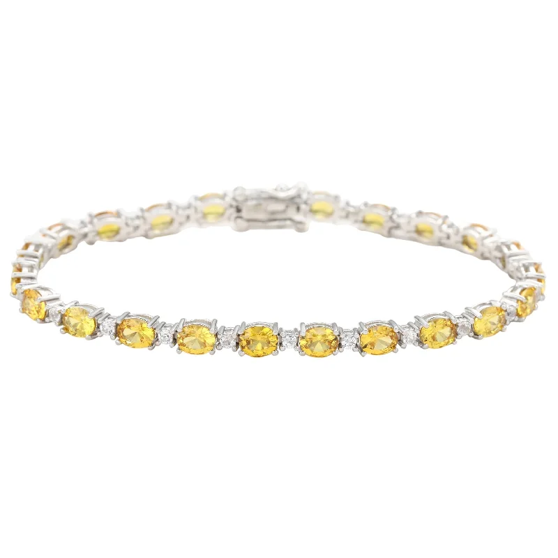 Suzy Levian Sterling Silver Oval-Cut Yellow Sapphire Tennis Bracelet