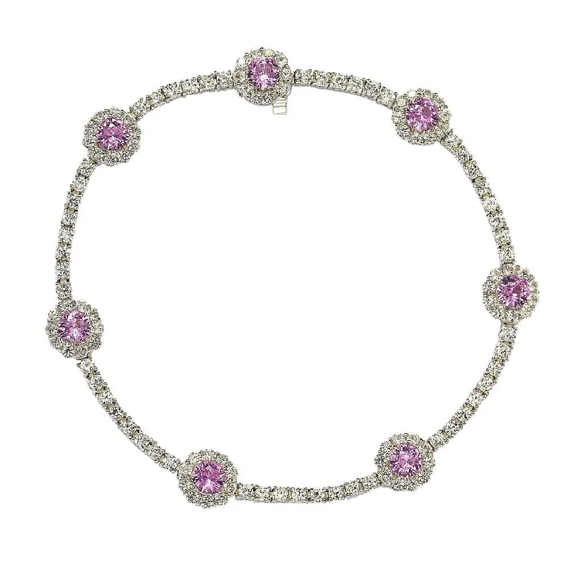 Seasonal Jewelry Deals – Elevate Your Style Suzy Levian Sterling Silver Pink Sapphire and Diamond Accent Flower Tennis Bracelet