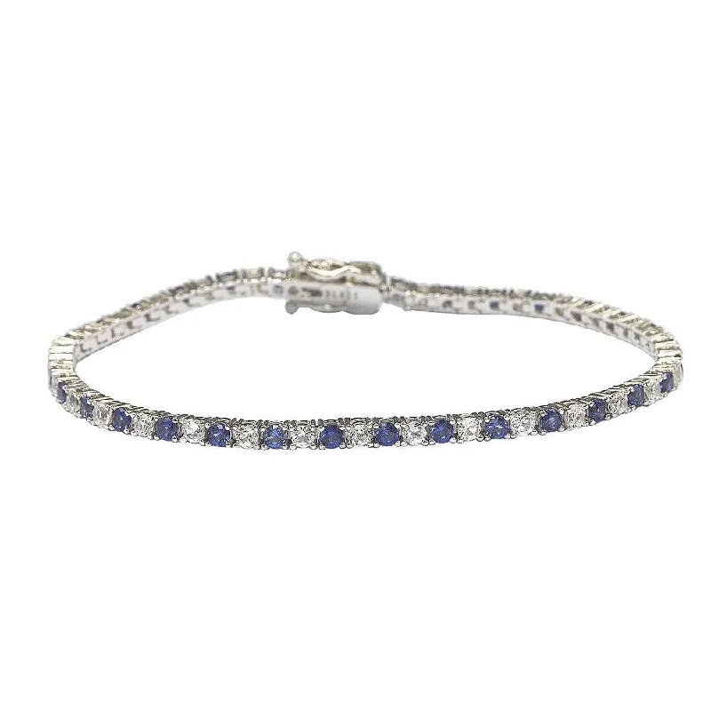 Limited-Time Offer On Elegant Jewelry Pieces Suzy Levian Sterling Silver Round-Cut Blue And White Sapphire Tennis Bracelet