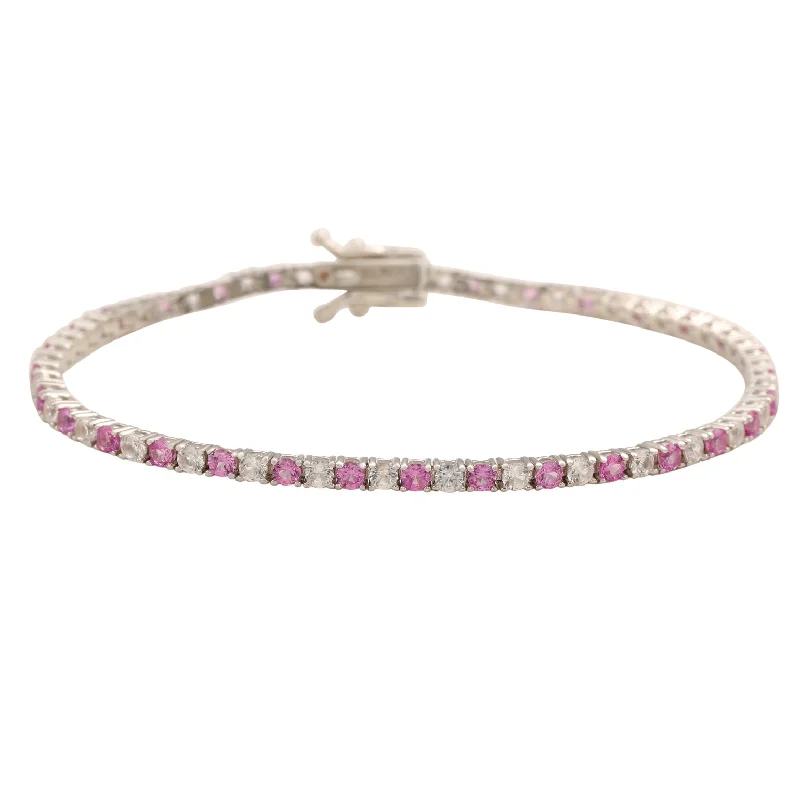 Elegant Jewelry At Unbeatable Offers – Shop Before It's Gone Suzy Levian Sterling Silver Round-Cut Pink And White Sapphire Tennis Bracelet