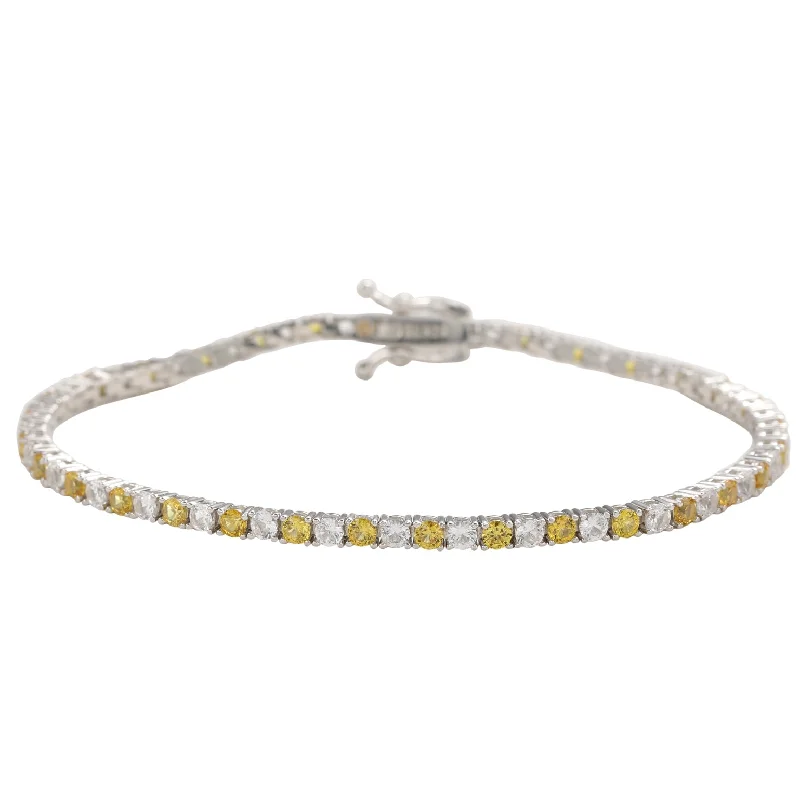 Exclusive Jewelry Offers – Shine For Less Suzy Levian Sterling Silver Round-Cut Yellow And White Sapphire Tennis Bracelet