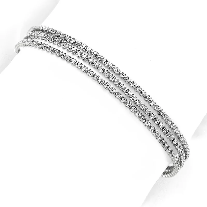 Trending Jewelry Styles Now At Limited-Time Discounts Suzy Levian White Sterling Silver 3 Strand Cubic Zirconia Bracelet