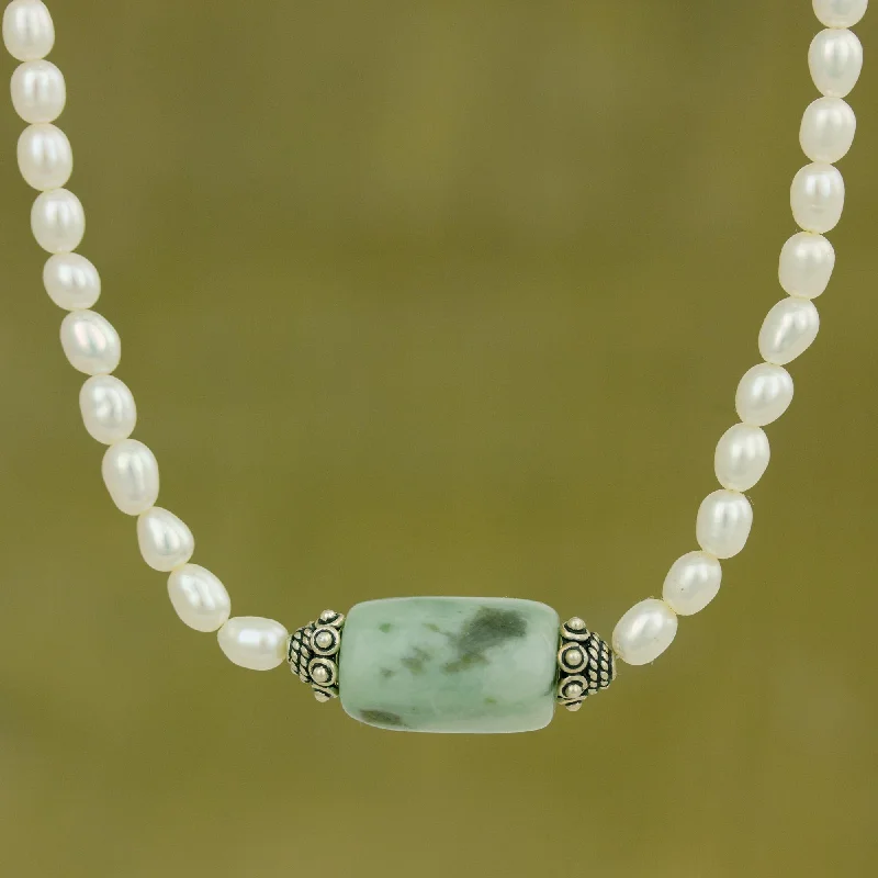 Touch of Life Pearl & Jade Pendant Necklace