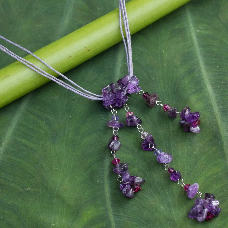 Waterfall Amethyst Glass Bead Necklace