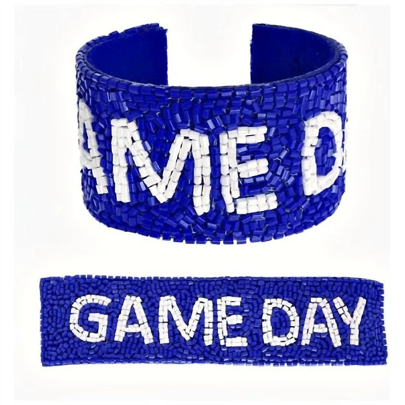 Women's Game Day Beaded Cuff Bracelet In Blue And White