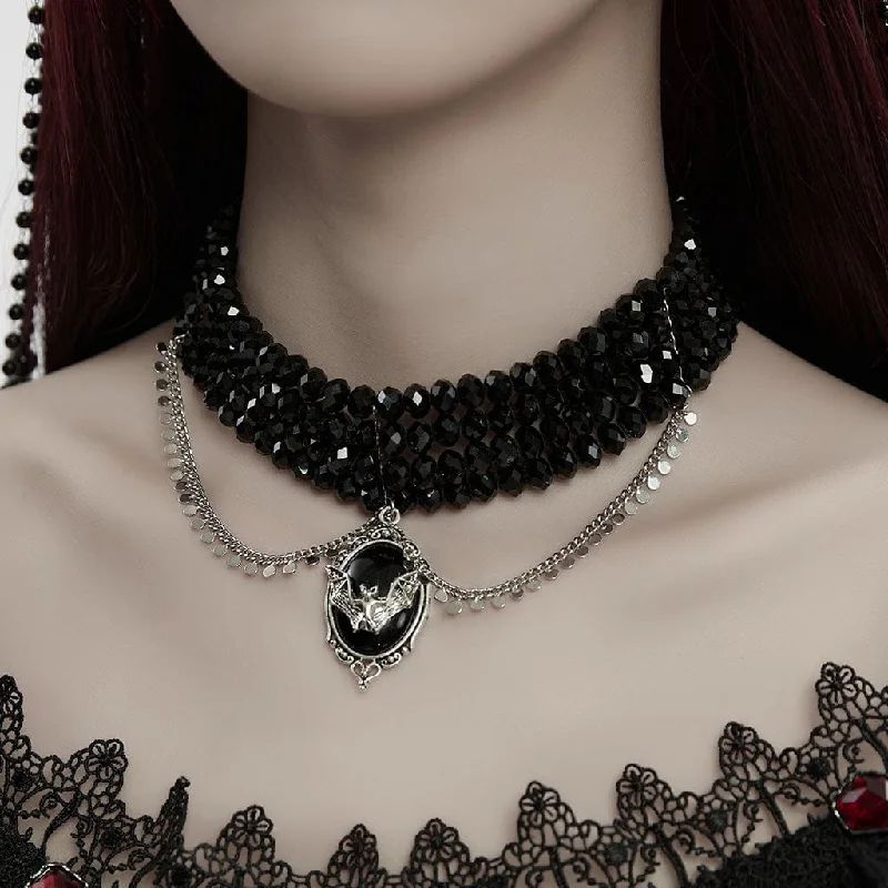 High-Quality Gemstone Jewelry For Special Occasions Women's Gothic Layered Beaded Bat Choker