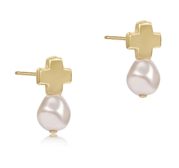 E Newton Signature Cross Studs - Gold Gemstone