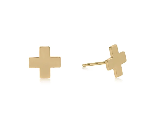 E Newton Signature Cross Studs - Gold