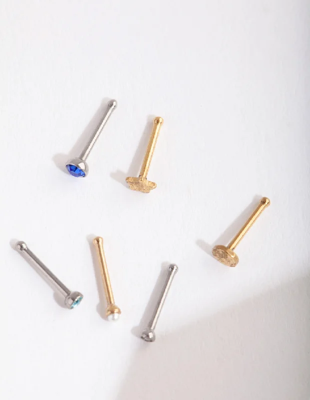 Mix Metal Sapphire Star Nose Stud 6 Pack