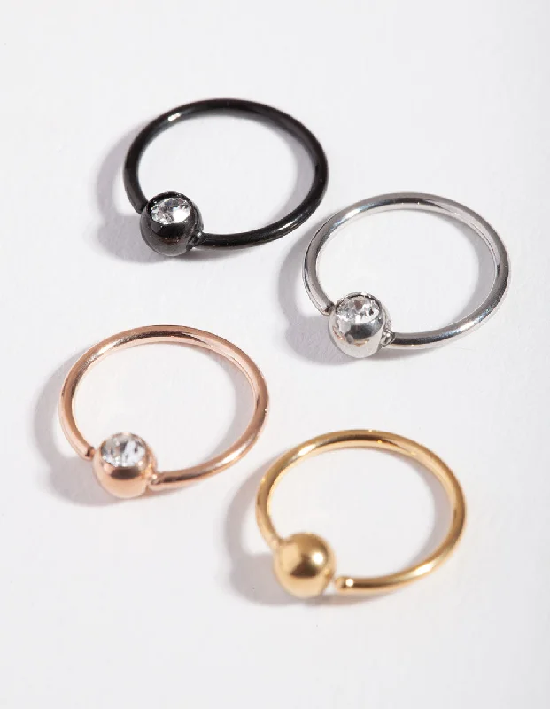 Mixed Metals Diamante 4-Pack Nose Rings