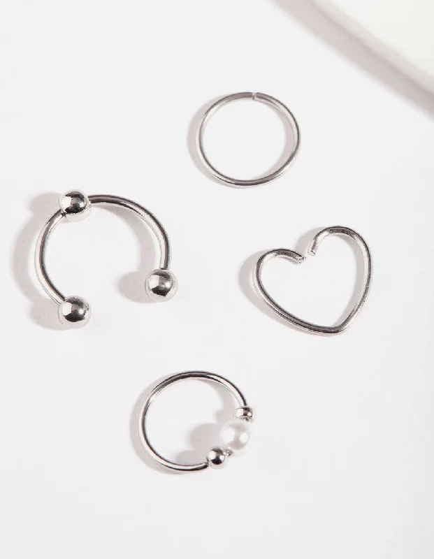 Rhodium Surgical Steel Cartilage Ring Pack