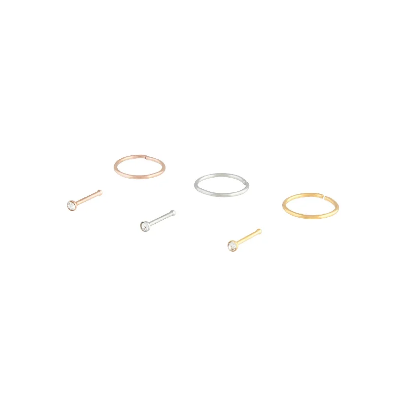 Small Diamante Pin Nose Ring 6 Pack