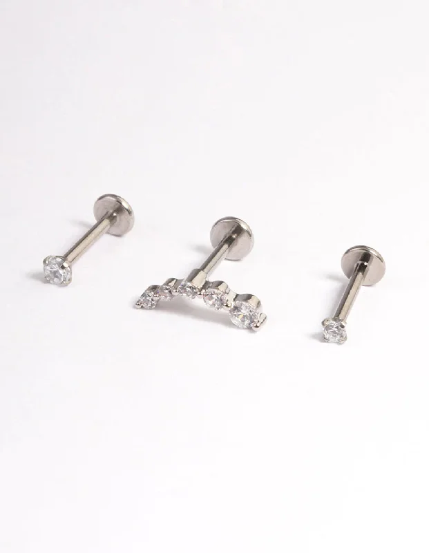 Surgical Steel Cubic Zirconia Crawler Flatback 3-Pack