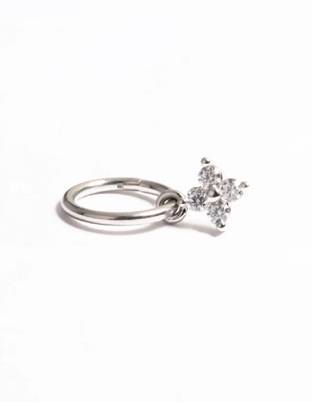 Surgical Steel Cubic Zirconia Flower Clicker Ring