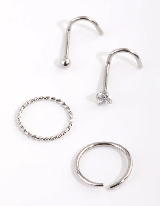 Surgical Steel Diamante Nose Ring Pack