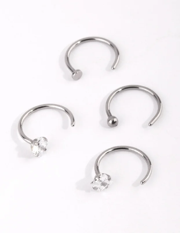 Surgical Steel Rhodium Martini Set Dia 4 Pack Nose Ring