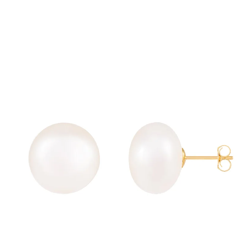 14k Yellow Gold 13-14mm Freshwater Pearl Stud Earrings.