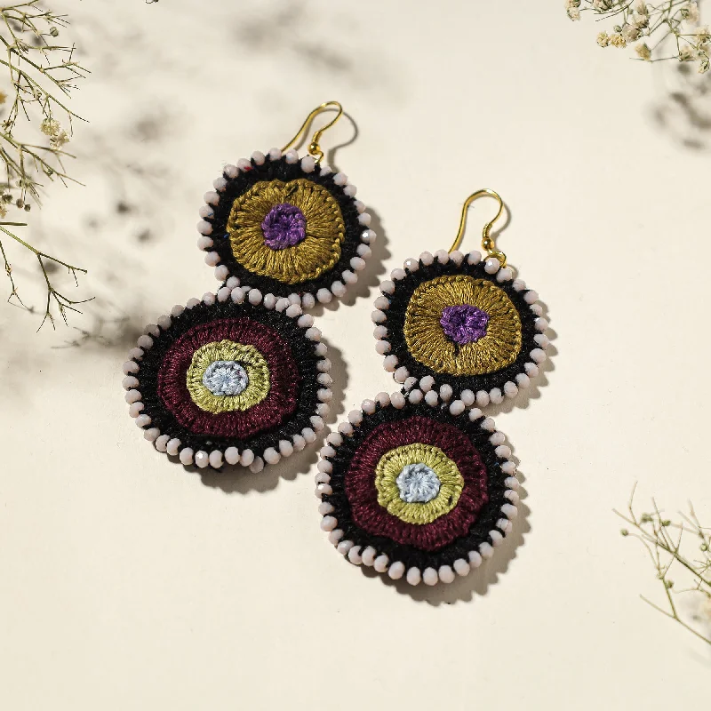 Hand Embroidered Fabart Beadwork Earrings by Rangila Dhaga