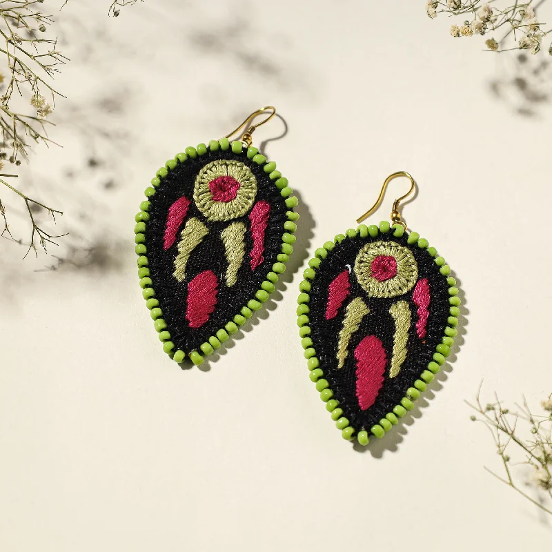 Hand Embroidered Fabart Beadwork Earrings by Rangila Dhaga