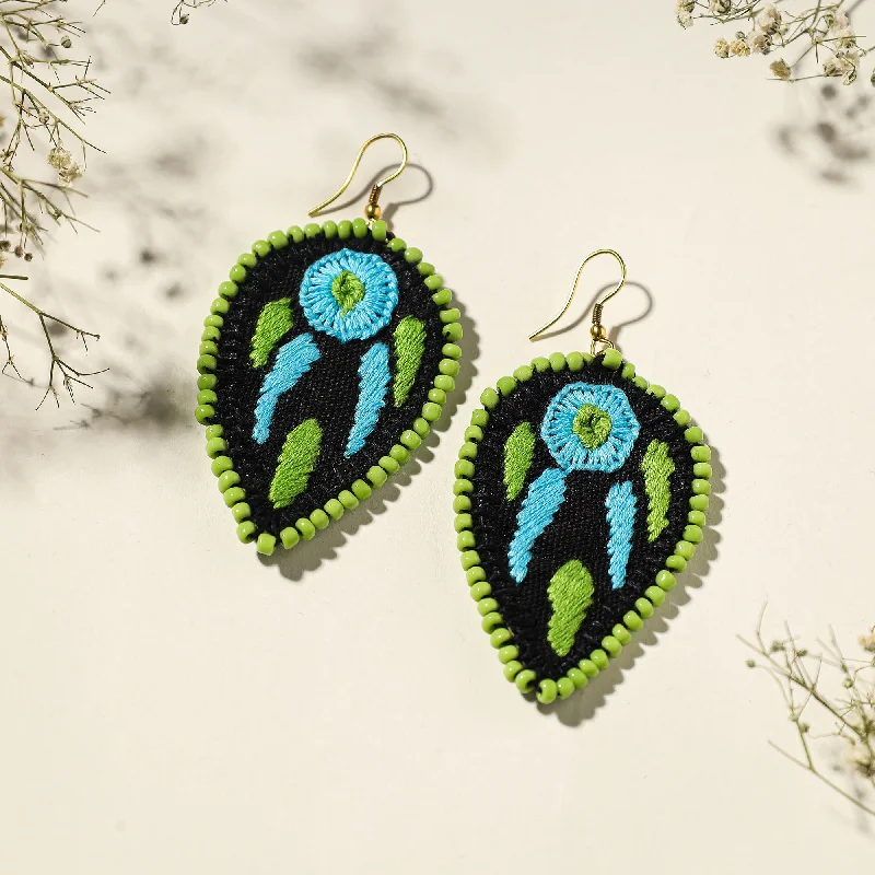 Hand Embroidered Fabart Beadwork Earrings by Rangila Dhaga