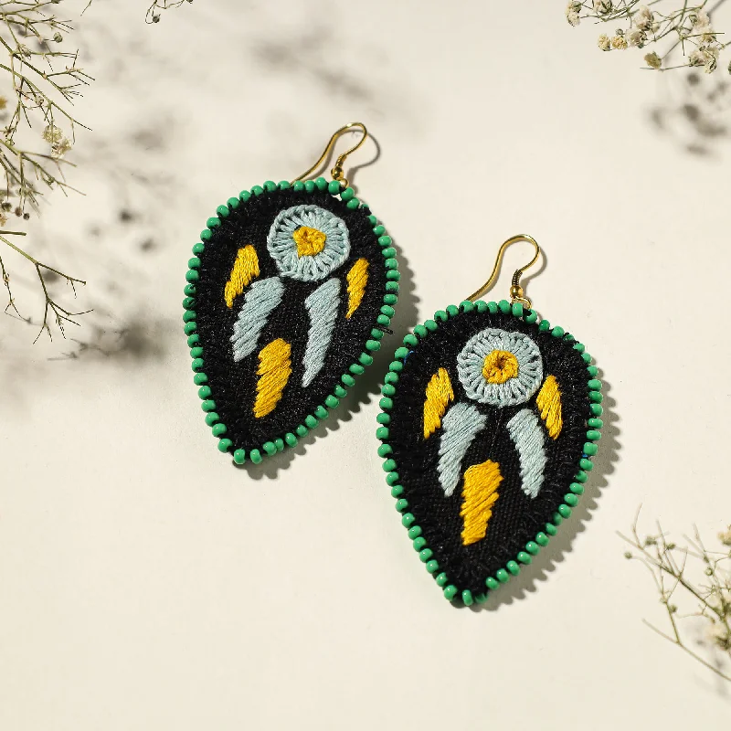 Hand Embroidered Fabart Beadwork Earrings by Rangila Dhaga