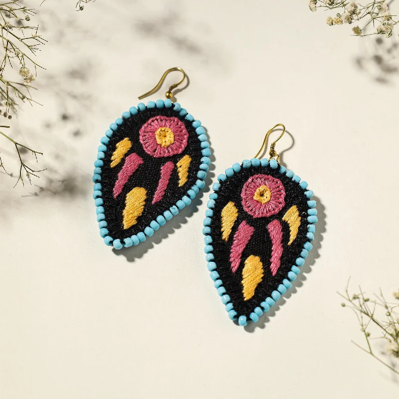 Hand Embroidered Fabart Beadwork Earrings by Rangila Dhaga