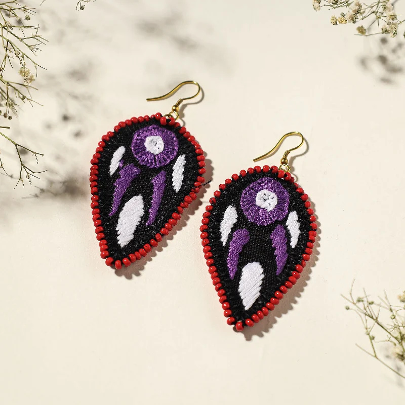 Hand Embroidered Fabart Beadwork Earrings by Rangila Dhaga