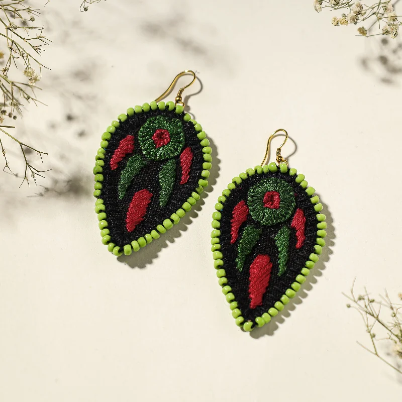 Hand Embroidered Fabart Beadwork Earrings by Rangila Dhaga