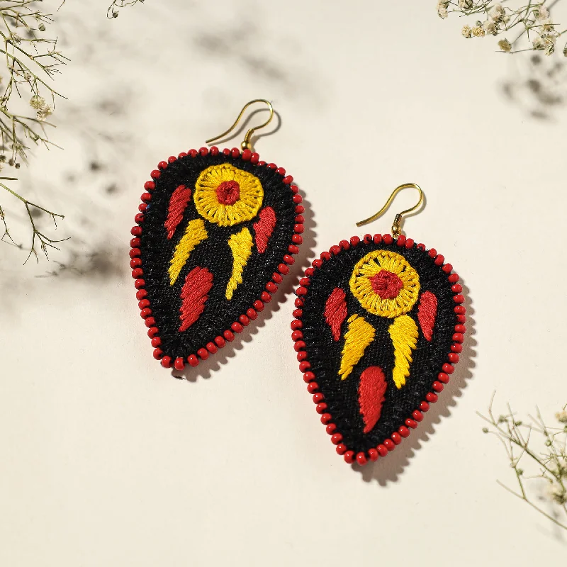 Hand Embroidered Fabart Beadwork Earrings by Rangila Dhaga