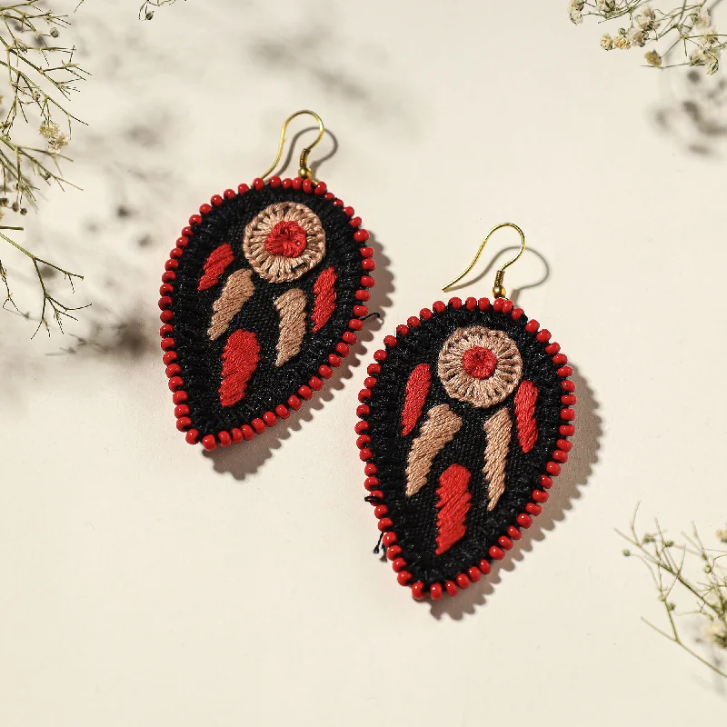 Hand Embroidered Fabart Beadwork Earrings by Rangila Dhaga