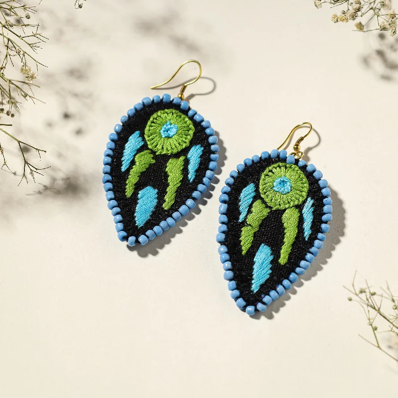 Hand Embroidered Fabart Beadwork Earrings by Rangila Dhaga