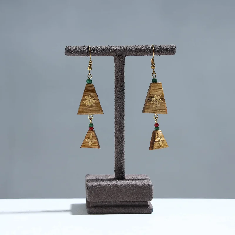 Handcrafted Double Triangle Shaped Bamboo Earrings