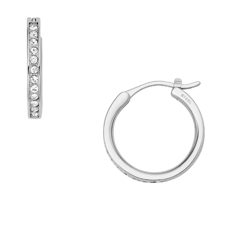 Fossil Narrow Women's Silver Stainless Steel Hoop Earring